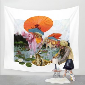 Elephant Art “Adventure” Painting / Wall Hanging Fabric Tapestry///Wanderlust/Colorful/Waterlily/Utopia Wall Decor