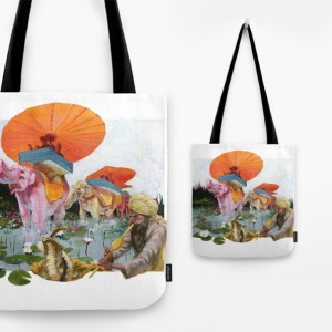 Elephant Art “Adventure” Tote/Purse/Carry-All Pouch///Wanderlust/Colorful/Unique/Pink Elephant/Utopia/India