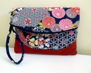 Asian Floral Print Foldover Wristlet Bag