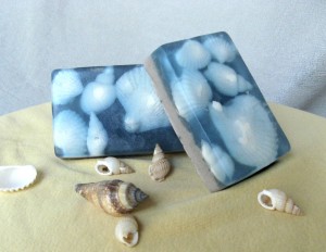 Seashell soap bar with blue white clay scented lavender best gift for her