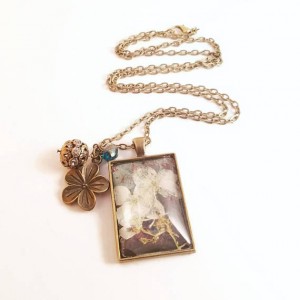 White Real Pressed Flower Necklace