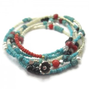 Long Turquoise and Red Necklace or Wrap Bracelet