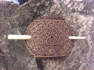 Geometrical hand carved leather hair barrette