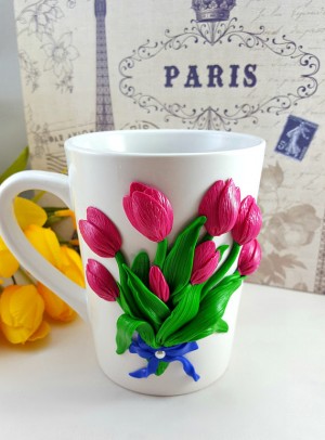 Polymer Clay Tulips Bouquet Coffee Mug