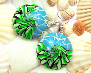 Handmade green blue earrings