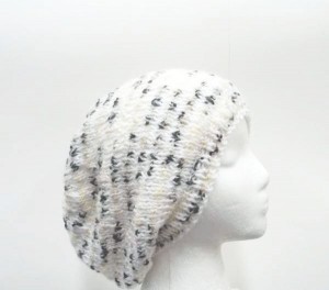 Knitted slouch hat white and multi-colors