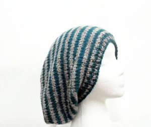 Oversized hat turquoise and tan, hand knitted