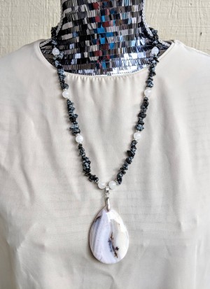 Dendritic agate & snowflake obsidian necklace
