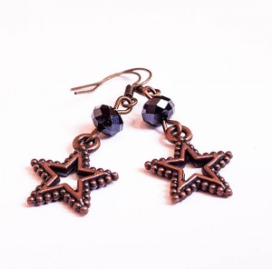 Bronze charm black earrings women