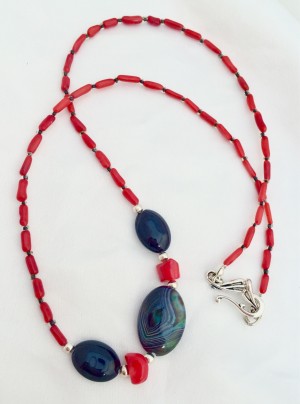 Red coral & Black agate necklace