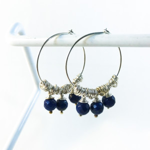 Lapis Lazuli Argentium Bundle Wrap Hoop Earrings