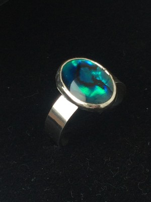 Sterling Silver Green Blue Paua Shell Ring