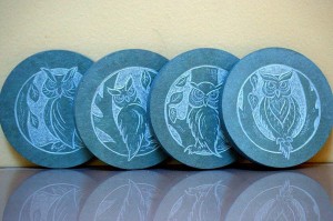 Owl carving Slate stone coasters