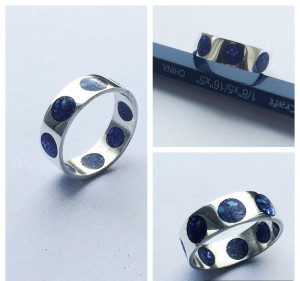 Sterling Silver Ring with Crushed Blue Oyster Shell Inlay