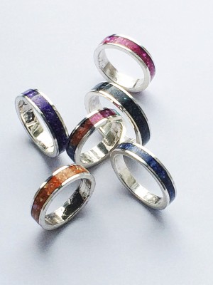 Crushed Shell Inlaid Sterling Silver Rings