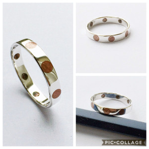 Handmade Sterling Silver Ring with Inlaid Copper Dots