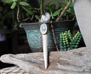 Unicorn, Quartz & Deer Antler Necklace