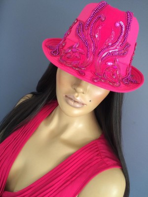Rhinestone Pink Stylish Haute Couture Festival Fedora Hat