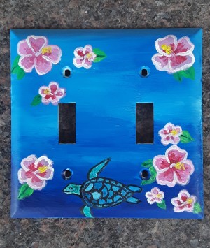 Light Switch Cover of an Ocean and a Turtle and Flowers