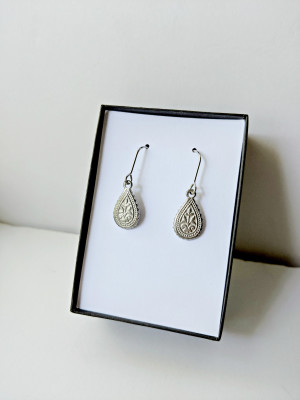 Vintage Silver Ornate Teardrop Earrings