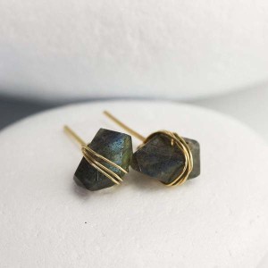 Labradorite Crystal Earrings in Gold Fill
