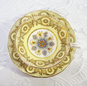 Yellow and Gold Paragon Teacup and Saucer with Abstract Pattern