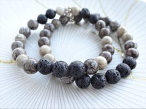 Gemstone Essential Oil Bracelet with Lava Beads