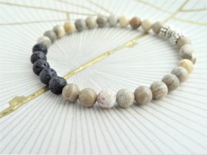 Fossil Coral Diffuser Bracelet with Lava Beads for Essential Oils