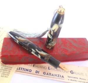 HELIOS FOUNTAIN PEN in celluloid and gold 14K In gift box with garantee and instructions Original 1955 Pen collector for desk or pocket