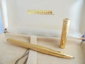 RONSON FINELINER pen plated GOLD 18 ct with engraved grid design In gift box