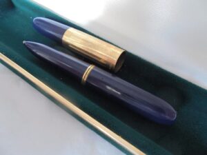 KIMBERLY mini purse BALL PEN blue and gold 14K G.F. In gift box for pocket or purse Desk collector pen Gift for him or her Anniversary gift