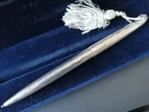 AURORA SILVER STERLING 925 ball pen with rectangular design engraved Original in gift box 1970s Collector desk pen Anniversary gift Birthday