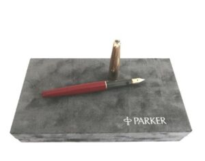 PARKER VP Fountain pen bicolor red and grey with nib in GOLD 14K Original in box 1970s Graduation gift Anniversary Collector Father’s day