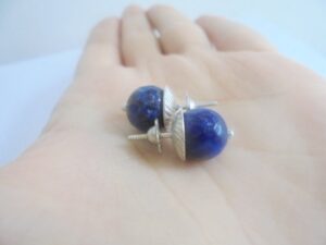 STUD EARRINGS in SILVER 800 and Lapis Lazuli stone Original In gift puch Gift for her Anniversary Birthday Graduation Wedding Mother’s day