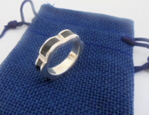 Flower RING band in STERLING SILVER 925 and black onyx Original Made in Italy in gift pouch Woman ring Gift for her Birthday Anniversary