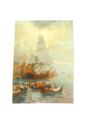 Furlanetto Venice oil painting on copper sailing ship in Grand Canal 1910s hand painted Italy Venezia Original Manlio Furlanetto Fauves