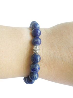 LAPIS LAZULI healing elastic beads bracelet woman or men with spacers in silver 925